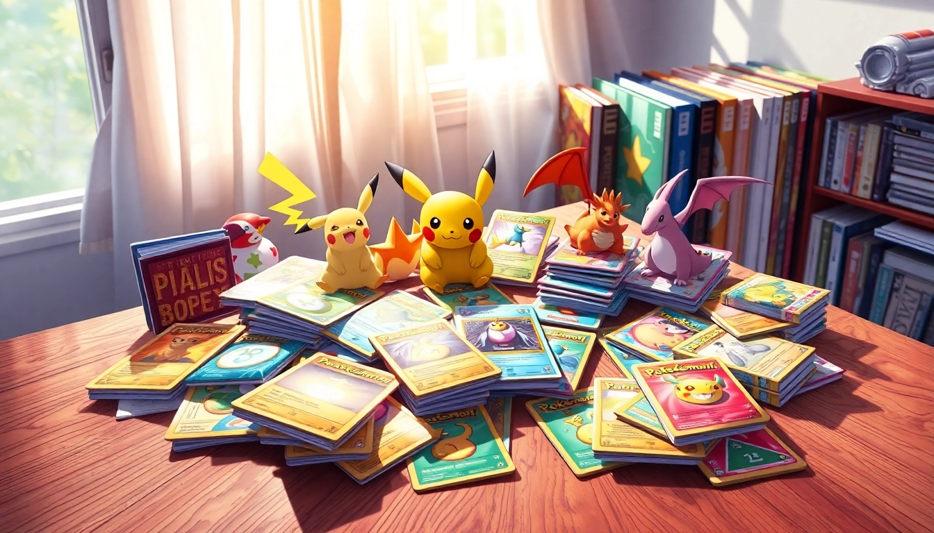 Explore a collection of Pokemon cards India featuring iconic characters like Pikachu in a cozy setting.